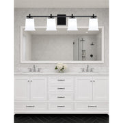 Toltec Franklin 4-Light Bath Bar | Modern Matte Black Steel and White Opal Glass | Bathroom Vanity & Powder Room | 5.5 x 10.25 in | Model 1214-MB-5031