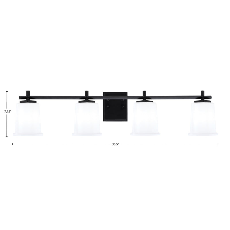 Toltec Franklin 4-Light Bath Bar | Modern Matte Black Steel and White Opal Glass | Bathroom Vanity & Powder Room | 5.5 x 10.25 in | Model 1214-MB-5031