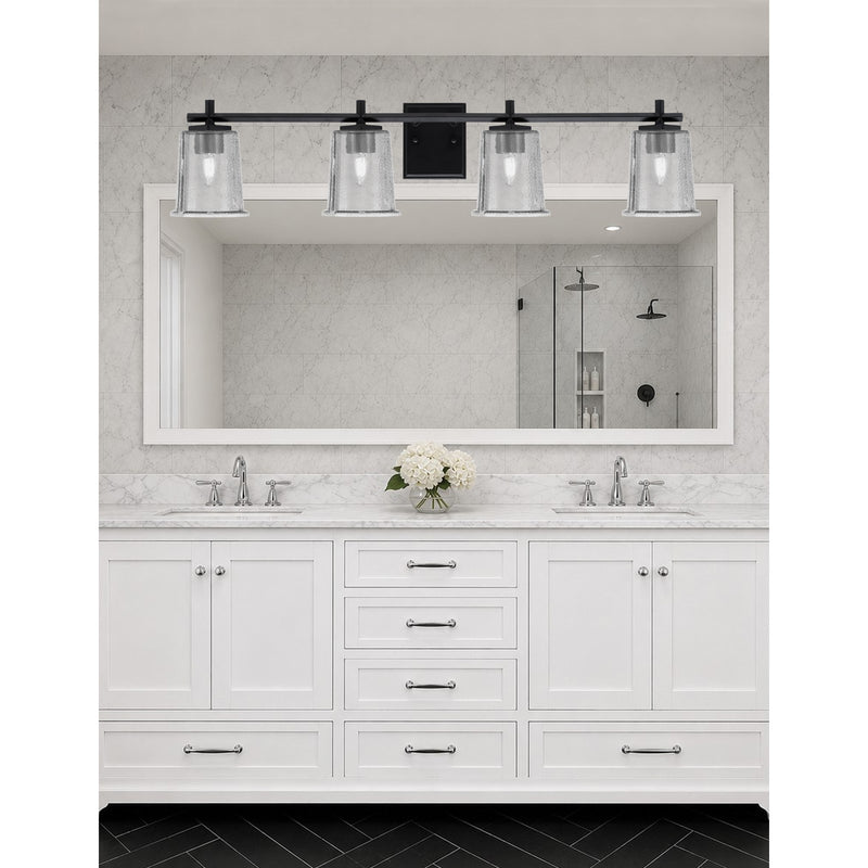 Toltec Franklin 4-Light Bath Bar | Modern Matte Black Steel and Smoke Bubble Glass | Bathroom Vanity & Powder Room | 5.5 x 10.25 in | Model 1214-MB-5032