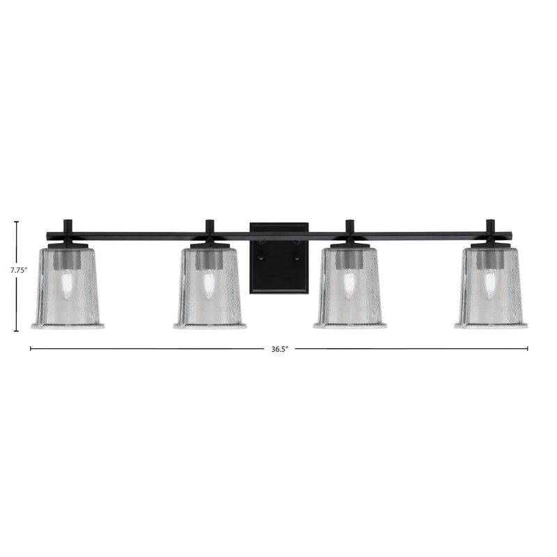 Toltec Franklin 4-Light Bath Bar | Modern Matte Black Steel and Smoke Bubble Glass | Bathroom Vanity & Powder Room | 5.5 x 10.25 in | Model 1214-MB-5032