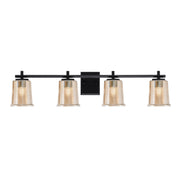 Toltec Franklin 4-Light Bath Bar | Modern Matte Black and Amber Bubble Glass | Bathroom Vanity Light | 5.5 x 10.25 in | Model 1214-MB-5033