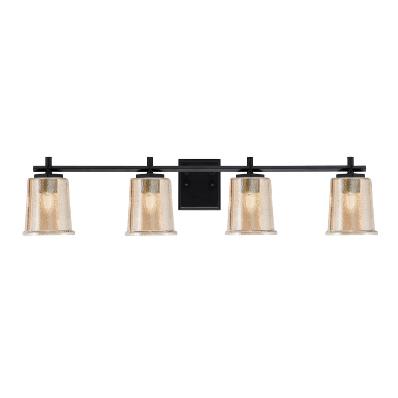 Toltec Franklin 4-Light Bath Bar | Modern Matte Black and Amber Bubble Glass | Bathroom Vanity Light | 5.5 x 10.25 in | Model 1214-MB-5033