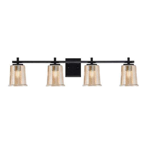 Toltec Franklin 4-Light Bath Bar | Modern Matte Black and Amber Bubble Glass | Bathroom Vanity Light | 5.5 x 10.25 in | Model 1214-MB-5033