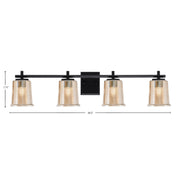 Toltec Franklin 4-Light Bath Bar | Modern Matte Black and Amber Bubble Glass | Bathroom Vanity Light | 5.5 x 10.25 in | Model 1214-MB-5033