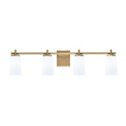 Toltec Franklin 4-Light Bath Bar | Modern New Age Brass and White Opal Glass | Bathroom Vanity Light | 5.5 x 11.25 in | Model 1214-NAB-261