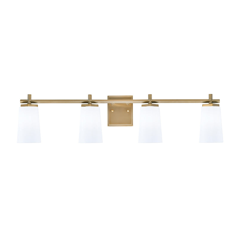 Toltec Franklin 4-Light Bath Bar | Modern New Age Brass and White Opal Glass | Bathroom Vanity Light | 5.5 x 11.25 in | Model 1214-NAB-261