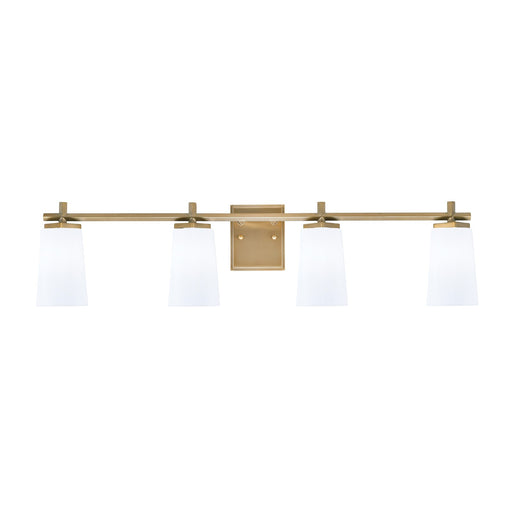 Toltec Franklin 4-Light Bath Bar | Modern New Age Brass and White Opal Glass | Bathroom Vanity Light | 5.5 x 11.25 in | Model 1214-NAB-261