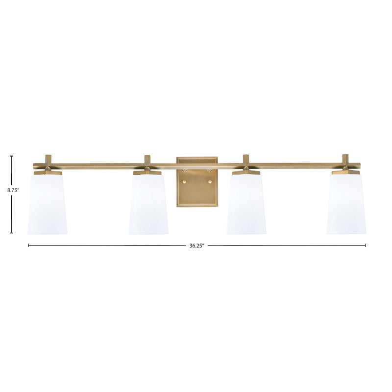 Toltec Franklin 4-Light Bath Bar | Modern New Age Brass and White Opal Glass | Bathroom Vanity Light | 5.5 x 11.25 in | Model 1214-NAB-261