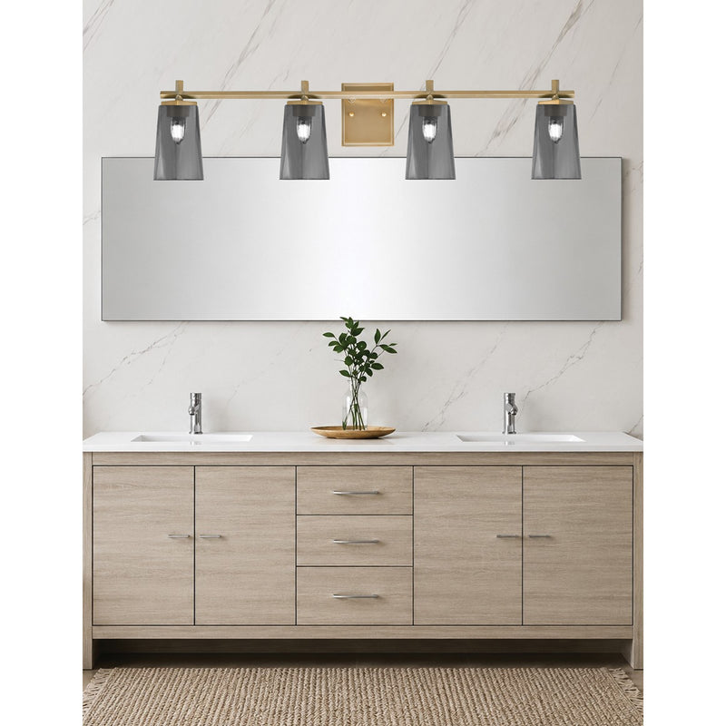 Toltec Franklin 4-Light Bath Bar | Modern New Age Brass and Smoke Bubble Glass | Bathroom Vanity Light | 5.5 x 11.25 in | Model 1214-NAB-262
