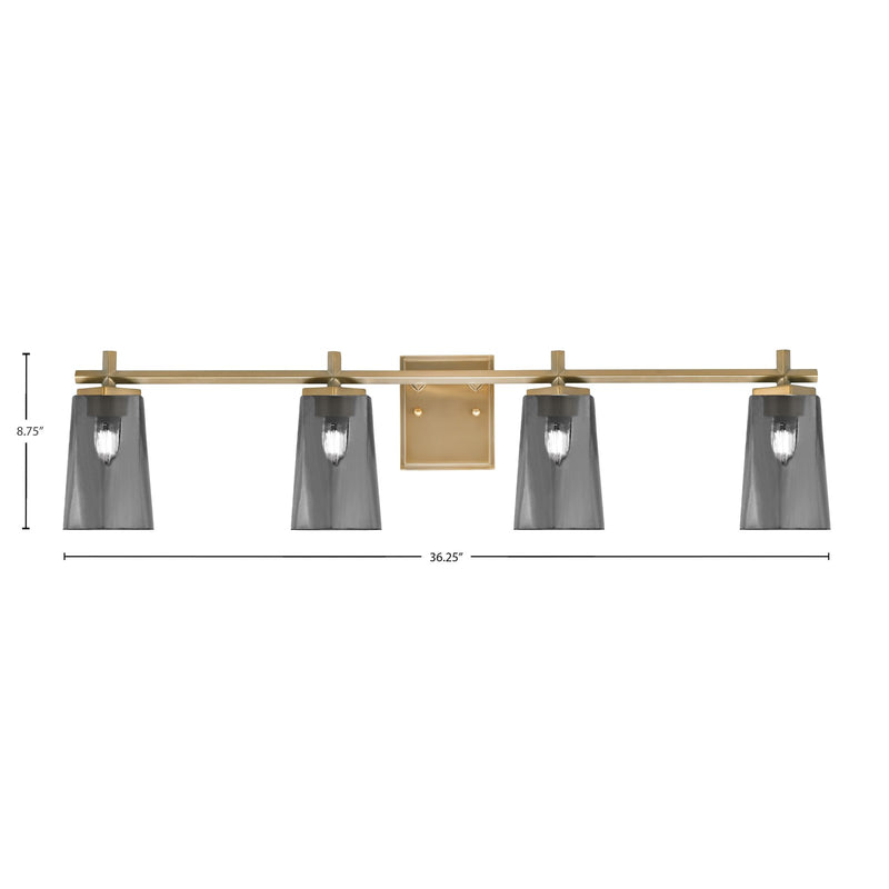 Toltec Franklin 4-Light Bath Bar | Modern New Age Brass and Smoke Bubble Glass | Bathroom Vanity Light | 5.5 x 11.25 in | Model 1214-NAB-262