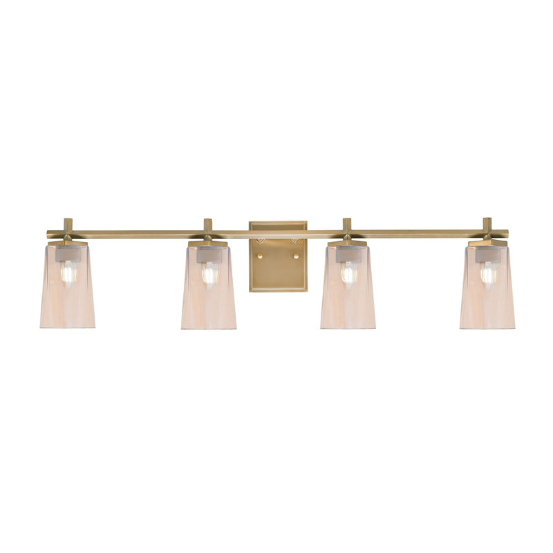 Toltec Franklin 4-Light Bath Bar | Modern New Age Brass and Amber Gradient Glass | Bathroom Vanity Light | 5.5 x 11.25 in | Model 1214-NAB-263