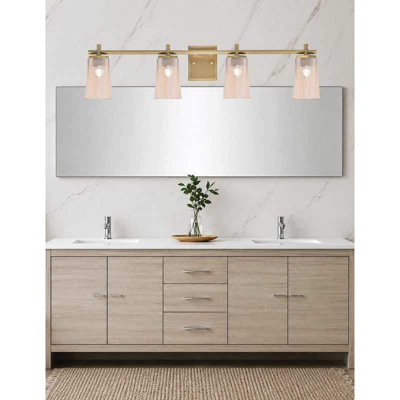 Toltec Franklin 4-Light Bath Bar | Modern New Age Brass and Amber Gradient Glass | Bathroom Vanity Light | 5.5 x 11.25 in | Model 1214-NAB-263