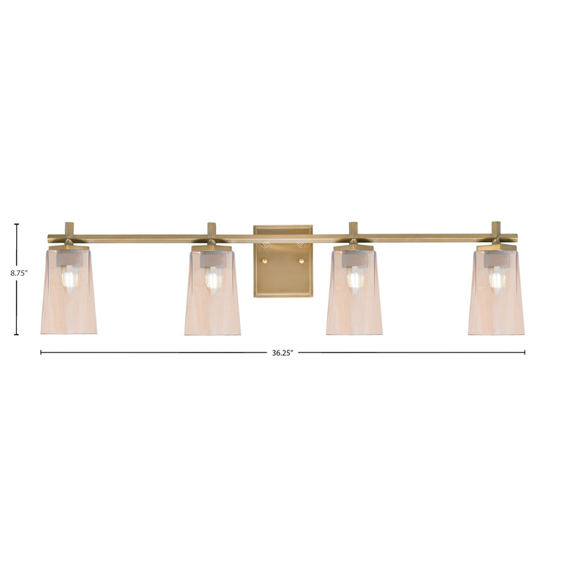 Toltec Franklin 4-Light Bath Bar | Modern New Age Brass and Amber Gradient Glass | Bathroom Vanity Light | 5.5 x 11.25 in | Model 1214-NAB-263
