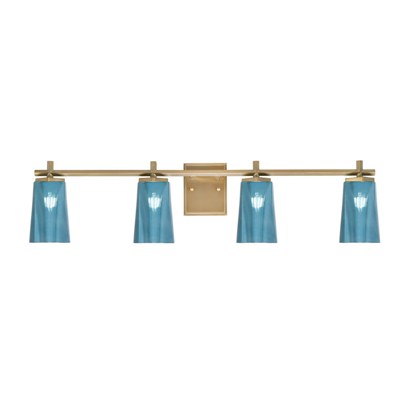 Toltec Franklin 4-Light Bath Bar | Modern New Age Brass and Blue Gradient Glass | Bathroom Vanity & Powder Room | 5.5 x 11.25 in | Model 1214-NAB-265