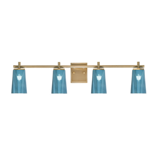 Toltec Franklin 4-Light Bath Bar | Modern New Age Brass and Blue Gradient Glass | Bathroom Vanity & Powder Room | 5.5 x 11.25 in | Model 1214-NAB-265