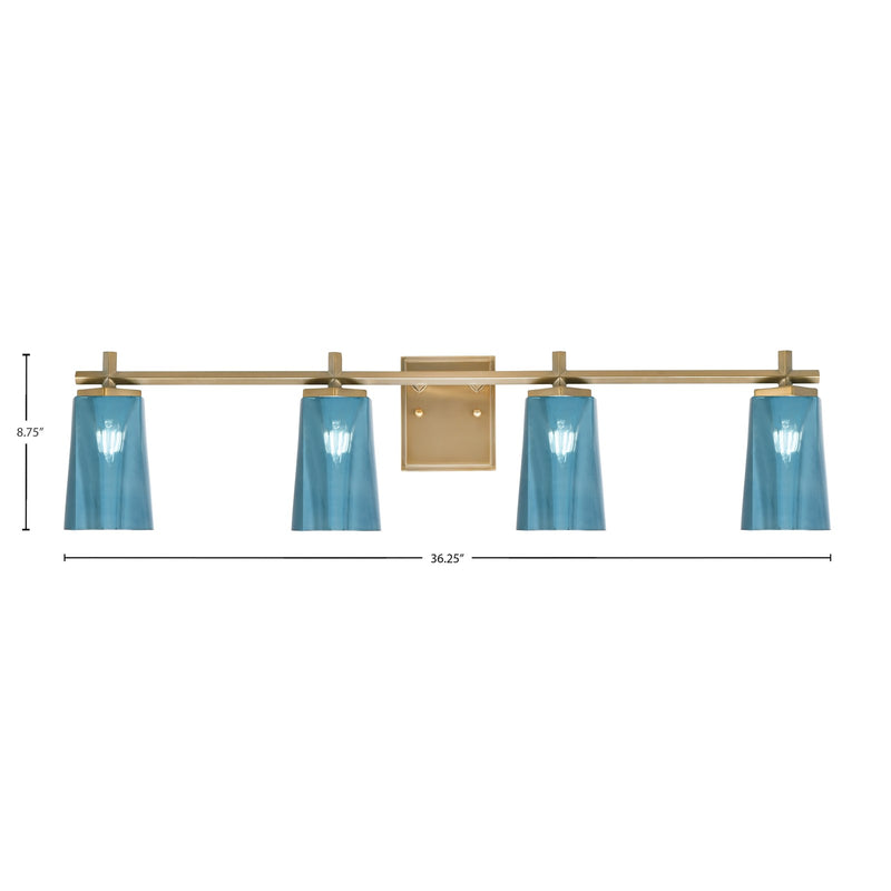 Toltec Franklin 4-Light Bath Bar | Modern New Age Brass and Blue Gradient Glass | Bathroom Vanity & Powder Room | 5.5 x 11.25 in | Model 1214-NAB-265