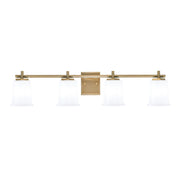 Toltec Franklin 4-Light Bath Bar | Modern New Age Brass and White Opal Glass | Bathroom Vanity & Powder Room | 5.5 x 10.25 in | Model 1214-NAB-5031