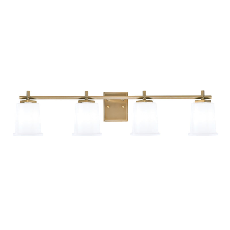 Toltec Franklin 4-Light Bath Bar | Modern New Age Brass and White Opal Glass | Bathroom Vanity & Powder Room | 5.5 x 10.25 in | Model 1214-NAB-5031