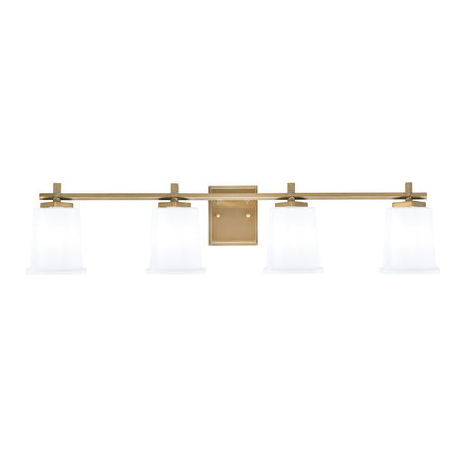 Toltec Franklin 4-Light Bath Bar | Modern New Age Brass and White Opal Glass | Bathroom Vanity & Powder Room | 5.5 x 10.25 in | Model 1214-NAB-5031