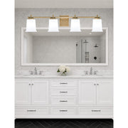 Toltec Franklin 4-Light Bath Bar | Modern New Age Brass and White Opal Glass | Bathroom Vanity & Powder Room | 5.5 x 10.25 in | Model 1214-NAB-5031