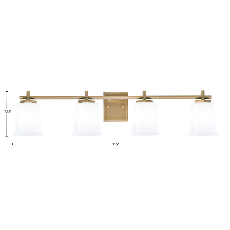 Toltec Franklin 4-Light Bath Bar | Modern New Age Brass and White Opal Glass | Bathroom Vanity & Powder Room | 5.5 x 10.25 in | Model 1214-NAB-5031