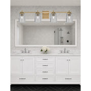 Toltec Franklin 4-Light Bath Bar | Modern New Age Brass and Smoke Bubble Glass | Bathroom Vanity & Powder Room | 5.5 x 10.25 in | Model 1214-NAB-5032