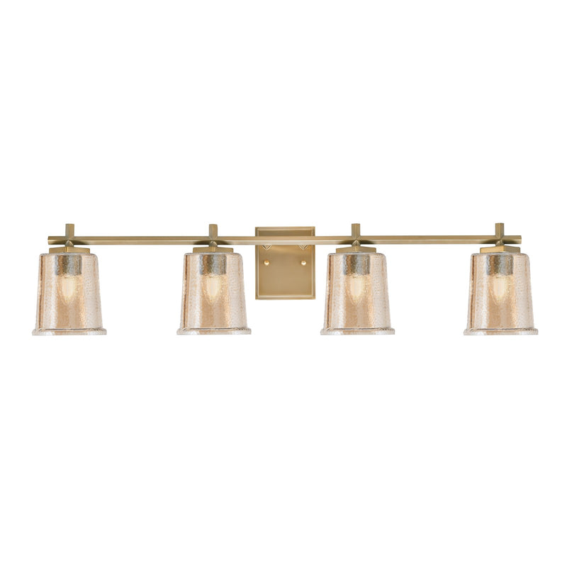 Toltec Franklin 4-Light Bath Bar | Modern New Age Brass and Amber Bubble Glass | Bathroom Vanity & Powder Room | 5.5 x 10.25 in | Model 1214-NAB-5033