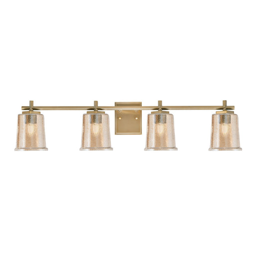 Toltec Franklin 4-Light Bath Bar | Modern New Age Brass and Amber Bubble Glass | Bathroom Vanity & Powder Room | 5.5 x 10.25 in | Model 1214-NAB-5033