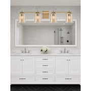 Toltec Franklin 4-Light Bath Bar | Modern New Age Brass and Amber Bubble Glass | Bathroom Vanity & Powder Room | 5.5 x 10.25 in | Model 1214-NAB-5033