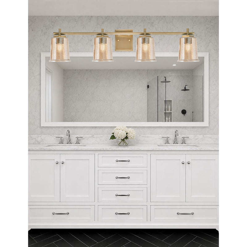 Toltec Franklin 4-Light Bath Bar | Modern New Age Brass and Amber Bubble Glass | Bathroom Vanity & Powder Room | 5.5 x 10.25 in | Model 1214-NAB-5033