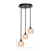 Toltec Empire 15in 3-Light Cluster Pendalier | Industrial Matte Black Steel and Amber Textured Glass | Kitchen Island & Dining Room | 15 x 10.5 in | Model 2143-MB-4613