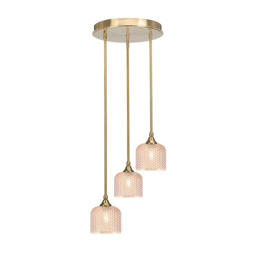 Toltec Empire 3-Light Cluster Pendant | New Age Brass Steel and Amber Textured Glass | Kitchen Island & Dining Room | 15 x 10.5 in | Model 2143-NAB-4613