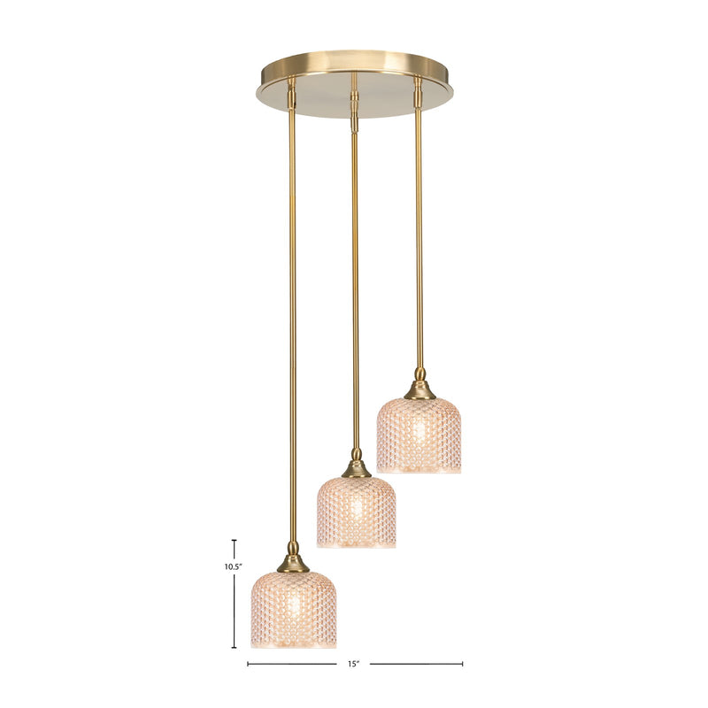 Toltec Empire 3-Light Cluster Pendant | New Age Brass Steel and Amber Textured Glass | Kitchen Island & Dining Room | 15 x 10.5 in | Model 2143-NAB-4613
