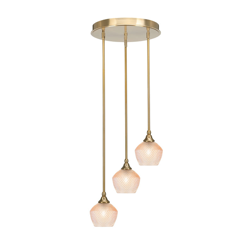 Toltec Empire 15in 3-Light Cluster Pendant | Modern New Age Brass Steel and Amber Textured Glass | Kitchen Island & Dining Room | 15 x 10.5 in | Model 2143-NAB-4623