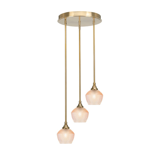 Toltec Empire 15in 3-Light Cluster Pendant | Modern New Age Brass Steel and Amber Textured Glass | Kitchen Island & Dining Room | 15 x 10.5 in | Model 2143-NAB-4623