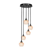 Toltec Empire 15in 5-Light Pendant | Industrial Matte Black Steel and Amber Textured Glass | Kitchen Island & Dining Room | 15.25 x 15.25 x 10.5 in | Model 2145-MB-4623
