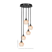 Toltec Empire 15in 5-Light Pendant | Industrial Matte Black Steel and Amber Textured Glass | Kitchen Island & Dining Room | 15.25 x 15.25 x 10.5 in | Model 2145-MB-4623