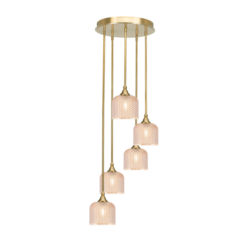 Toltec Empire 5-Light Cluster Pendant | New Age Brass Steel and Amber Textured Glass | Kitchen Island & Dining Room | 15.25 x 10.5 in | Model 2145-NAB-4613