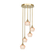Toltec Empire 15in 5-Light Pendant | Refined New Age Brass Steel and Amber Textured Glass | Kitchen Island & Dining Room | 15.25 x 15.25 x 10.5 in | Model 2145-NAB-4623