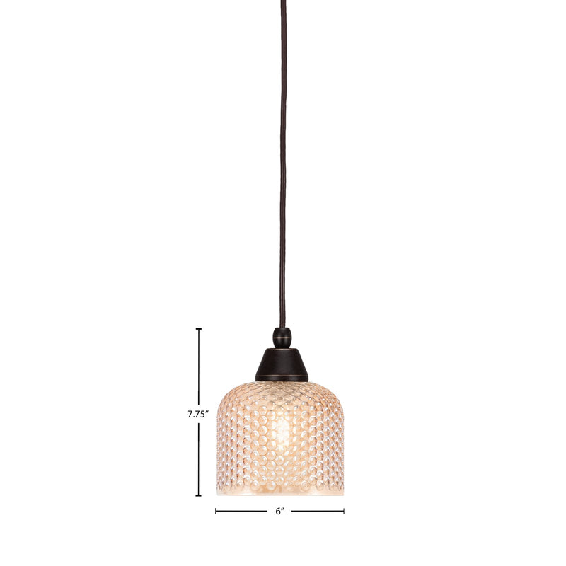 Toltec Cord 1-Light Mini Pendant | Dark Granite Steel and Amber Textured Glass | Kitchen Island & Counter Accent | 6 x 7.75 in | Model 22-DG-4613