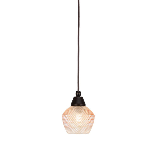 Toltec Cord 6in 1-Light Mini Pendant | Industrial Dark Granite Steel and Amber Textured Glass | Kitchen Island & Accent Lighting | 6 x 6 x 7.75 in | Model 22-DG-4623