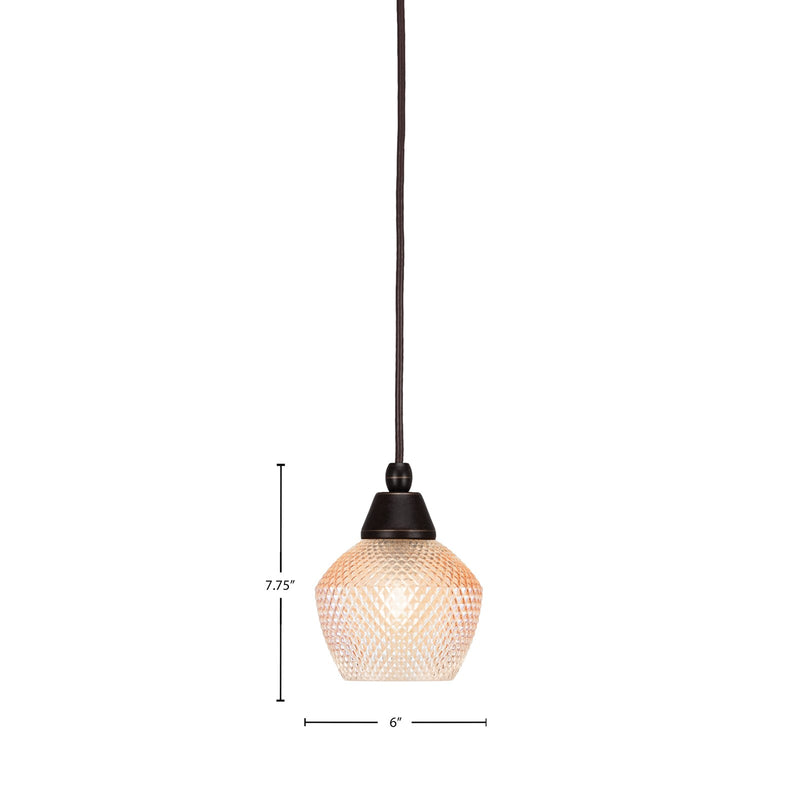 Toltec Cord 6in 1-Light Mini Pendant | Industrial Dark Granite Steel and Amber Textured Glass | Kitchen Island & Accent Lighting | 6 x 6 x 7.75 in | Model 22-DG-4623