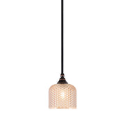 Toltec Stem 6in 1-Light Mini Pendant | Black Copper Steel and Amber Textured Glass | Kitchen Island & Counter | 6 x 7.5 in | Model 23-BC-4613
