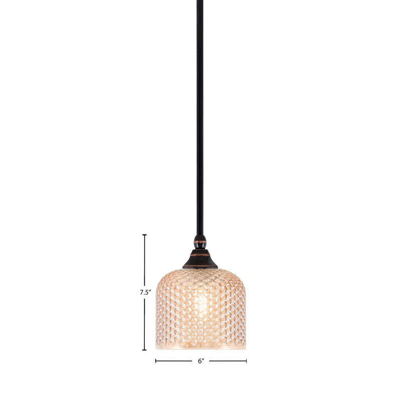 Toltec Stem 6in 1-Light Mini Pendant | Black Copper Steel and Amber Textured Glass | Kitchen Island & Counter | 6 x 7.5 in | Model 23-BC-4613