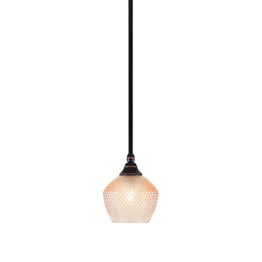 Toltec Stem 6in 1-Light Mini Pendant | Sophisticated Black Copper Steel and Amber Textured Glass | Kitchen Island & Accent Lighting | 6 x 6 x 7.5 in | Model 23-BC-4623