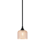 Toltec Stem 6in 1-Light Mini Pendant | Matte Black Steel and Amber Textured Glass | Kitchen Island & Counter | 6 x 7.5 in | Model 23-MB-4613