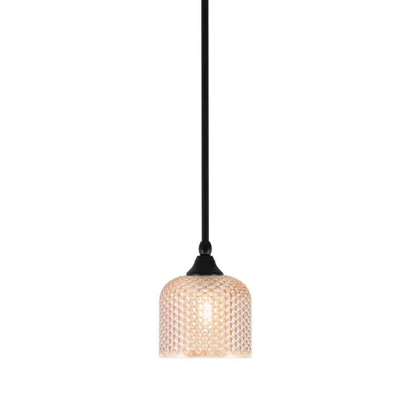 Toltec Stem 6in 1-Light Mini Pendant | Matte Black Steel and Amber Textured Glass | Kitchen Island & Counter | 6 x 7.5 in | Model 23-MB-4613