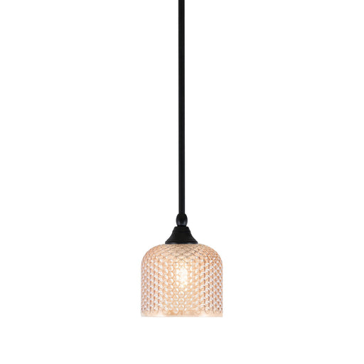 Toltec Stem 6in 1-Light Mini Pendant | Matte Black Steel and Amber Textured Glass | Kitchen Island & Counter | 6 x 7.5 in | Model 23-MB-4613