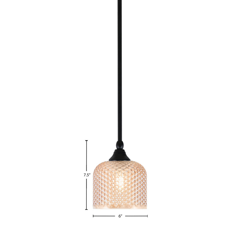 Toltec Stem 6in 1-Light Mini Pendant | Matte Black Steel and Amber Textured Glass | Kitchen Island & Counter | 6 x 7.5 in | Model 23-MB-4613