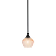 Toltec Stem 6in 1-Light Mini Pendant | Industrial Matte Black Steel and Amber Textured Glass | Kitchen Island & Counter Accent | 6 x 7.5 in | Model 23-MB-4623